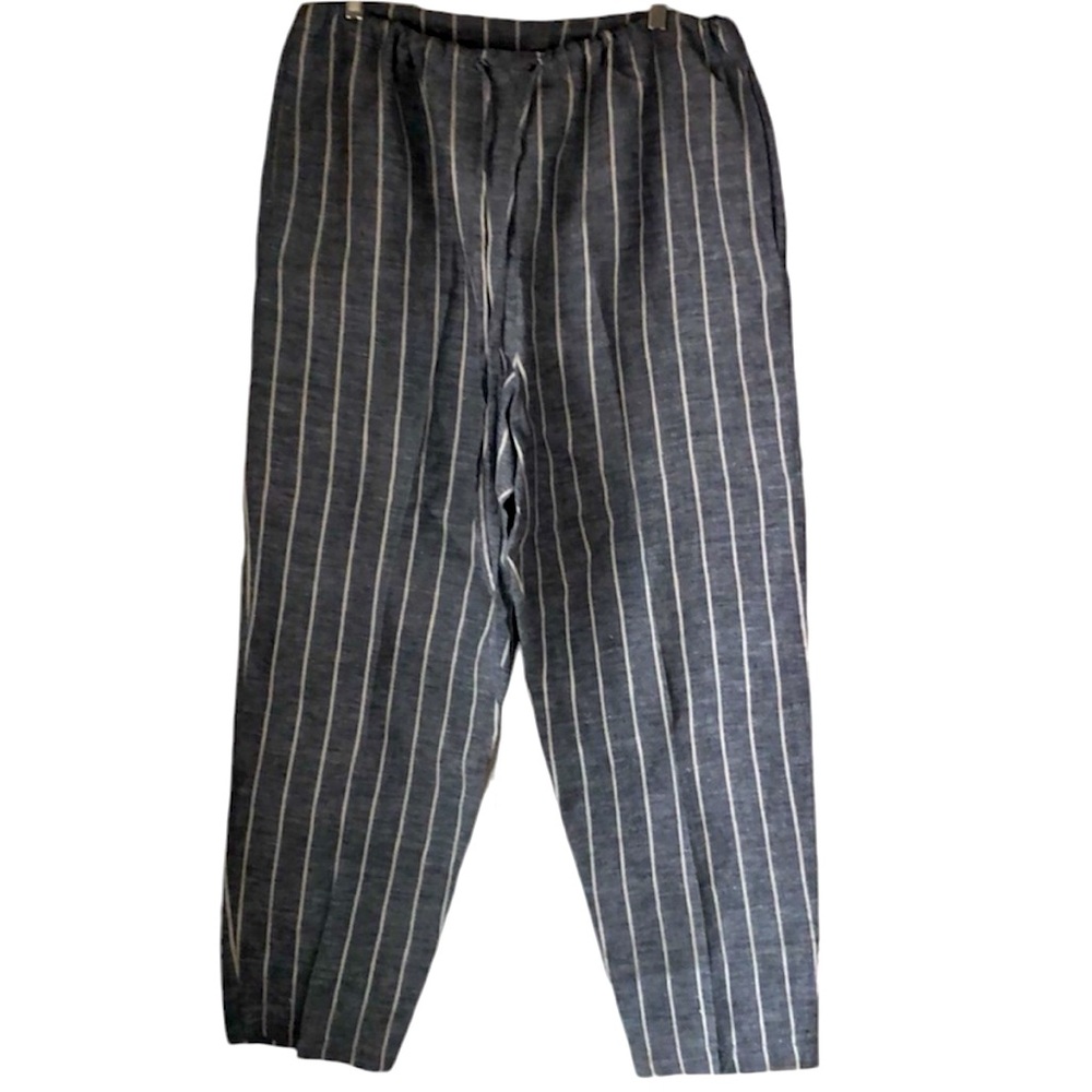 Eskandar linen pinstripe cropped drawstring pants Large